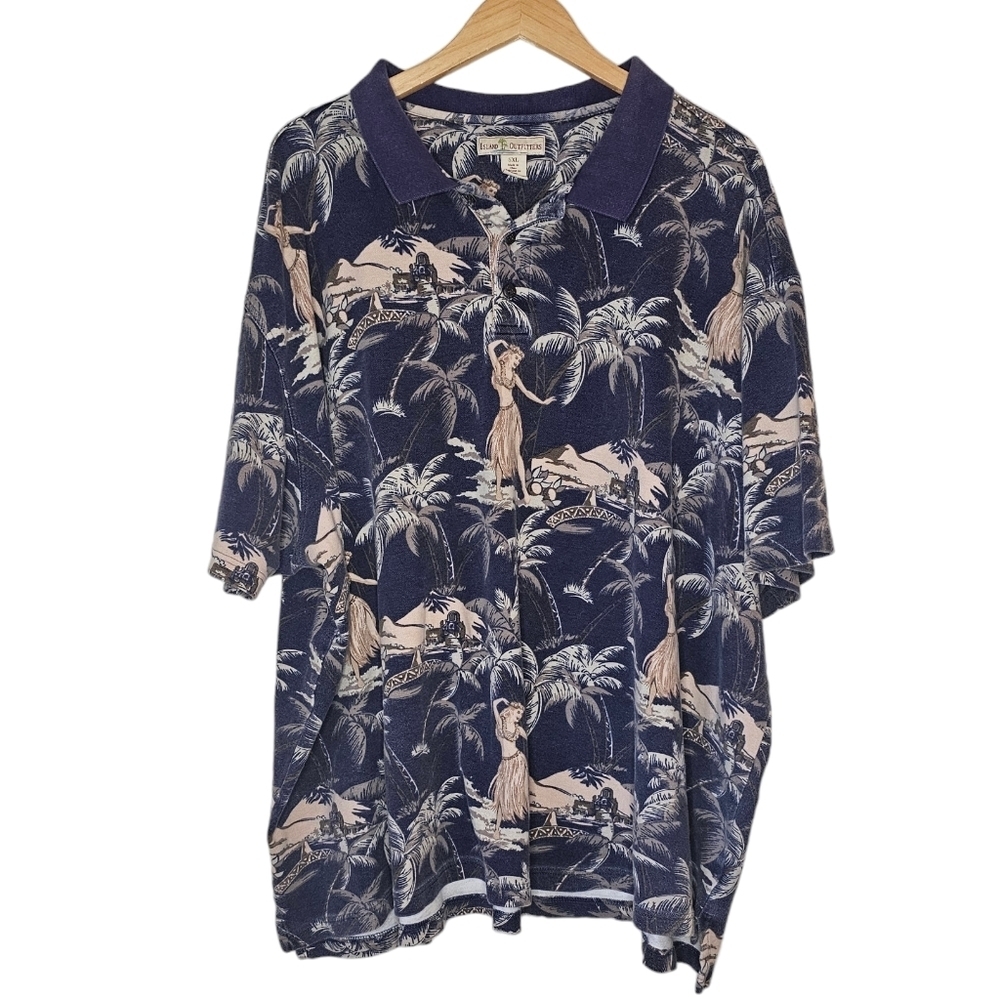 Vintage Island Outfitters Hula Girl Hawaiian Polo Shirt Size 5XL